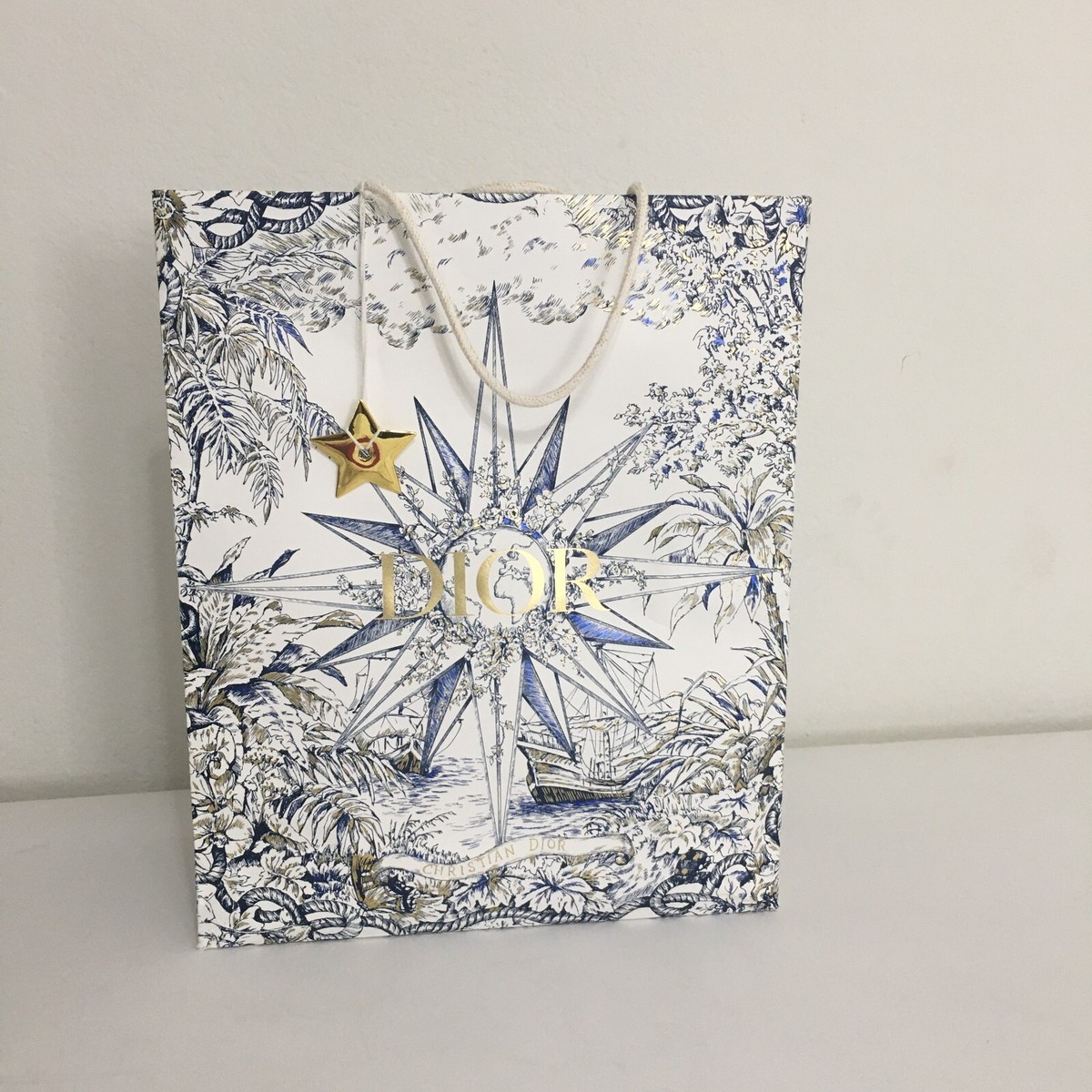Dior 2022 Holiday Nautical Toile Gift Bag 17x14x6.5