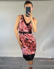 Marc Jacobs US4 UK8 Dress Silk Blend Pink Black Patterned Mini Plunge V Neck