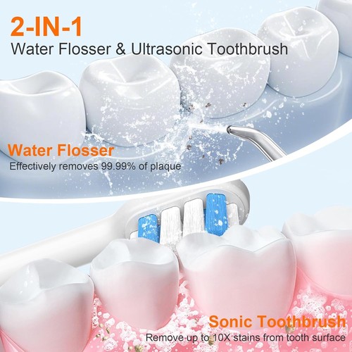 Spazzolino Elettrico Sonico 2 in 1 e Flosser Combo, Spazzolino Ricaricabile - Foto 5 di 8