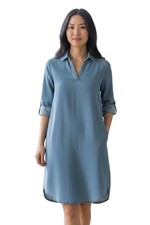 Anthropologie Cloth and stone chambray dress size medium tencel pockets soft tea