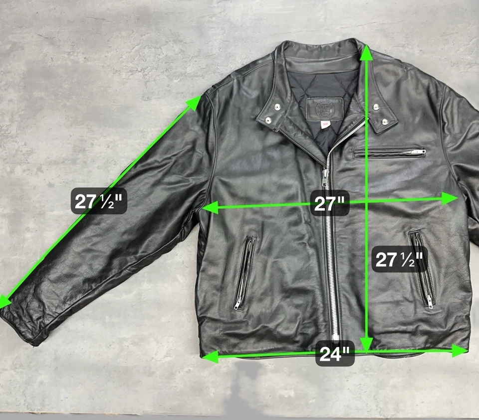 Chaqueta de cuero de alta resistencia vintage XL hecha en EE. UU. negra motociclista Foto 4 de 4