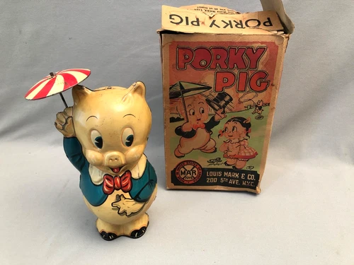 MARX PORKY PIG WIND UP WITH ORIGINAL BOX 1939