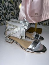 Kate Whitcomb Wedding Shoes 7 Rhinestone Abbie Bling Flats Silver Pearl Comfort