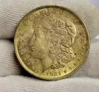 Nice Yellow Toning 1921 US Morgan Silver Dollar $1  Unc...