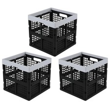 3 PCS 18 Quart Square Collapsible Milk Crate Black Storage Grocery Bins