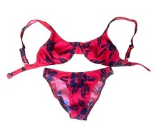 Vtg Venus Red/ Navy Tropical Bikini Top  Bottoms Swimsuit Sz S NWT