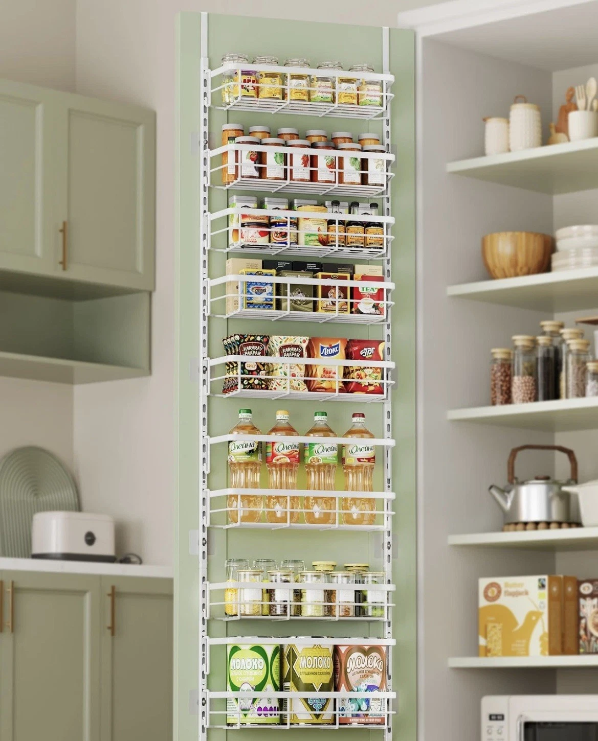 Asoibopi 8-Tier Adjustable Over the Door Pantry Organizer with 8-Tier, White