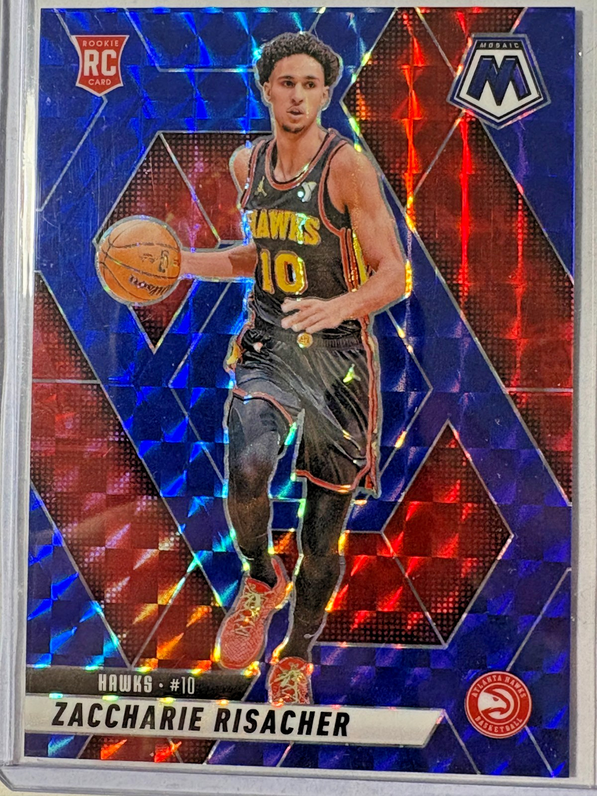 Zaccharie Risacher 2024-25 Panini Mosaic Mosaic Blue #213 Atlanta Hawks RC /199