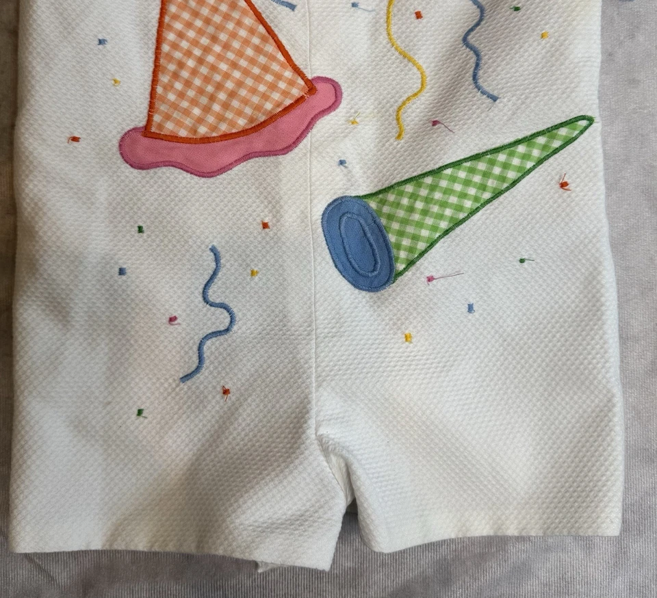 Mono de cumpleaños para niños pequeños de colección mameluco talla 24 meses camisa guinga 2 piezas Foto 3 de 4