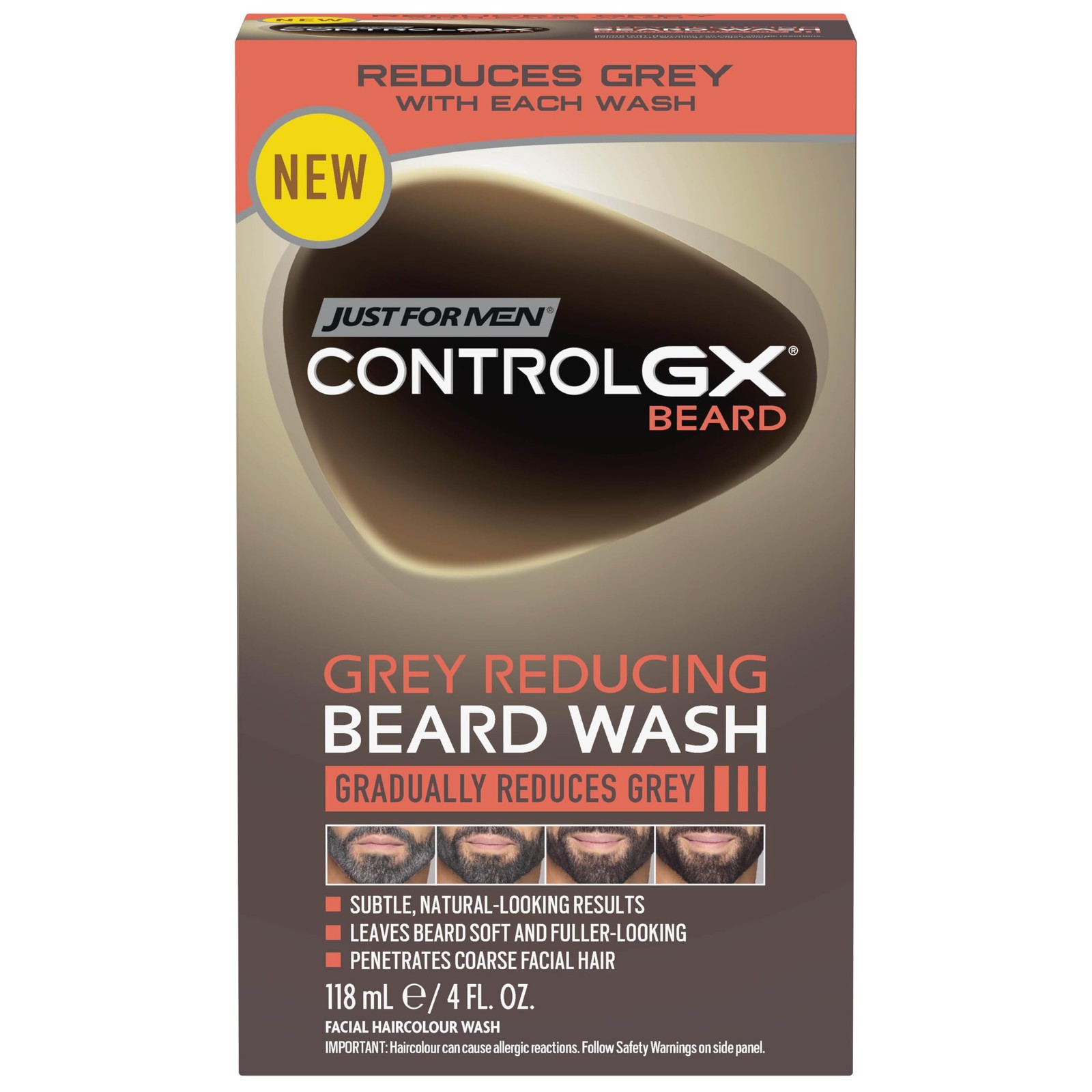 Just For Men Control GX Beard Wash, Reduces Grey 118 ml (Pack of 1),
