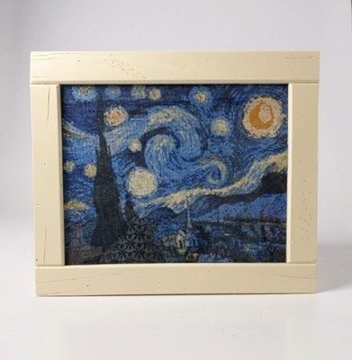 Framed ''Starry Night'' Mosaic Art With White Wooden Frame 19'' X 24'' Diamond Paint