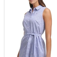 Tommy Hilfiger Women Sleeveless Blue White Polka Dot Dress Sz 14 MSRP 89.00
