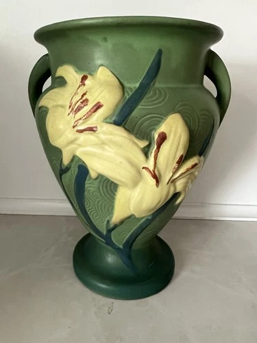 Roseville Pottery Bermuda Blue Zephyr Lily Vase #202-8 Vintage, Made in USA
