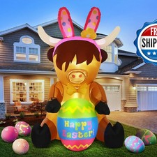 Vertintong 5ft Easter Inflatables Outdoor Decoration Blow Up Highland Cow Yard