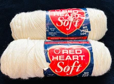 (2) Red Heart Soft White 100% Acrylic Knitting & Crochet Yarn Machine Washable