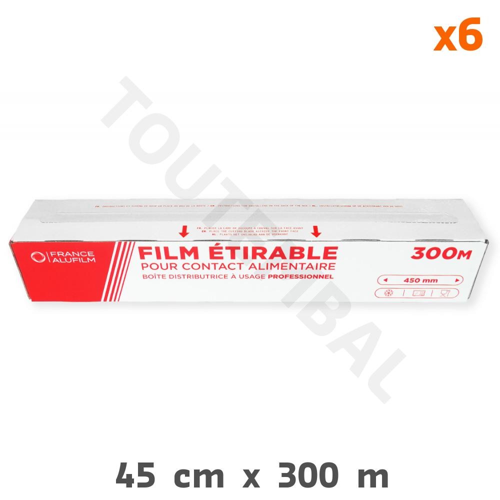 Film alimentaire 45x300 haute résistance avec boîtier de distribution pack de 6