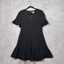 Rebecca Taylor Dress Women’s V-neck Peplum HemDress Black Flare Mini LBD Sz 10
