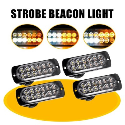 4PCS 12LED Strobe Flashing Light Surface Mount For Car Truck Pickup Amber White