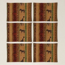 Set Of 6 Safari Animal Linen Placemats Zebra Giraffe African Global Tribal Decor Set Of 6 Safari Animal Linen Placemats Zebra Giraffe African Global Tribal Decor