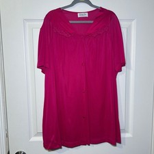 Vintage Vanity Fair Robe Women's Large Pink Nylon Short Sleeve Button Front USA