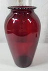 VTG Anchor Hocking Ruby Red Glass Vase Scalloped Edge 9”