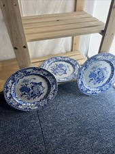 Masons Patent Ironstone China "Blue Pheasant" Pattern Plates x3 Antique 19thC