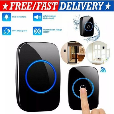 Wireless Doorbell Chime Waterproof Plugin Receiver Adjustable Volume 1000FT Kit