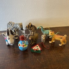 Lot Of 10 Christmas Ornaments Zebra Dinosaur Lion Monkey Cat Goat Bird Reindeer