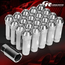 J2 M12 X 1.5 7075 ALUMINUM 25MM OD/70MM 20PCS OPEN END LUG NUT SET W/KEY SILVER