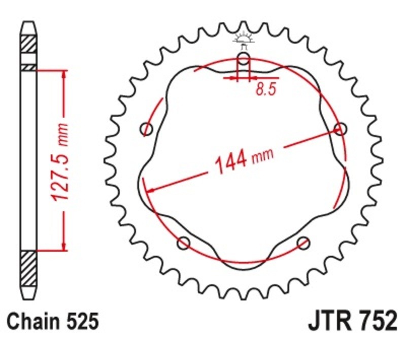 Pignon acier standard 752 JT SPROCKETS la durabilité pour chaîne 525