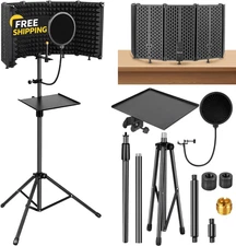 Microphone Stand with Isolation Shield,Recording Studio Equipment with Pop