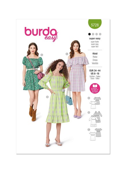 Burda 5728 Misses Kleider NäHen Muster GrößEn 8-18 FäHigkeit: Super Einfach-image