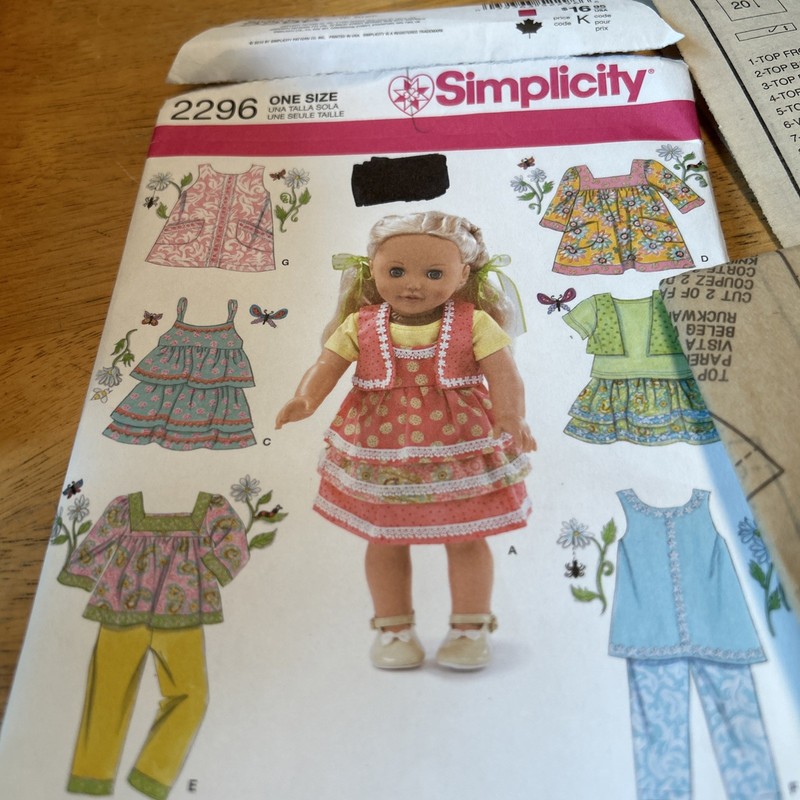 SIMPLICITY 2296 CRAFTS 18" DOLL CLOTHES AMERICAN GIRL /other 18” Dolls Cut/uncut