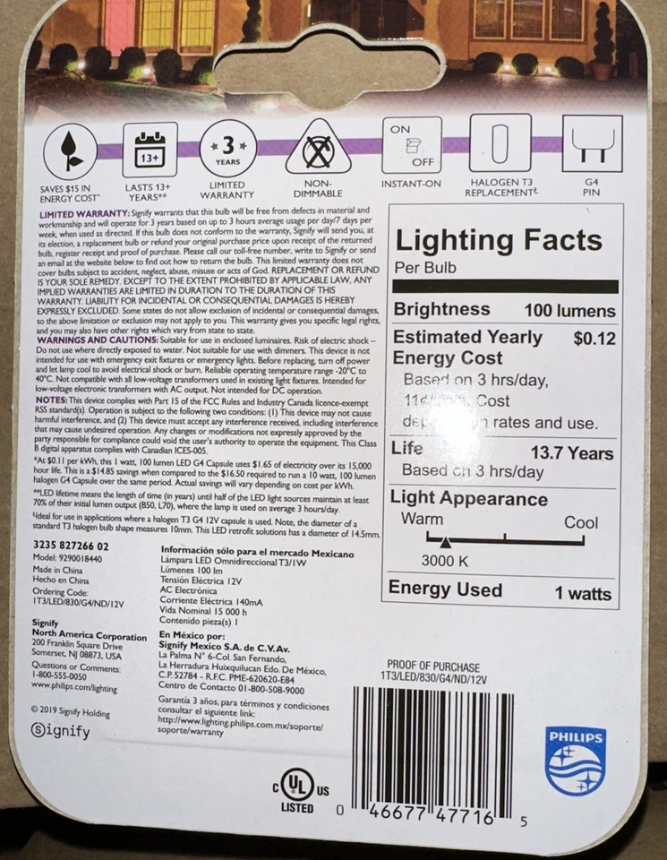 Philips 1 W T3 Bi-Pin LED Landscape Low Voltage Light Bulb 477166 - 1 - Image 2 of 2