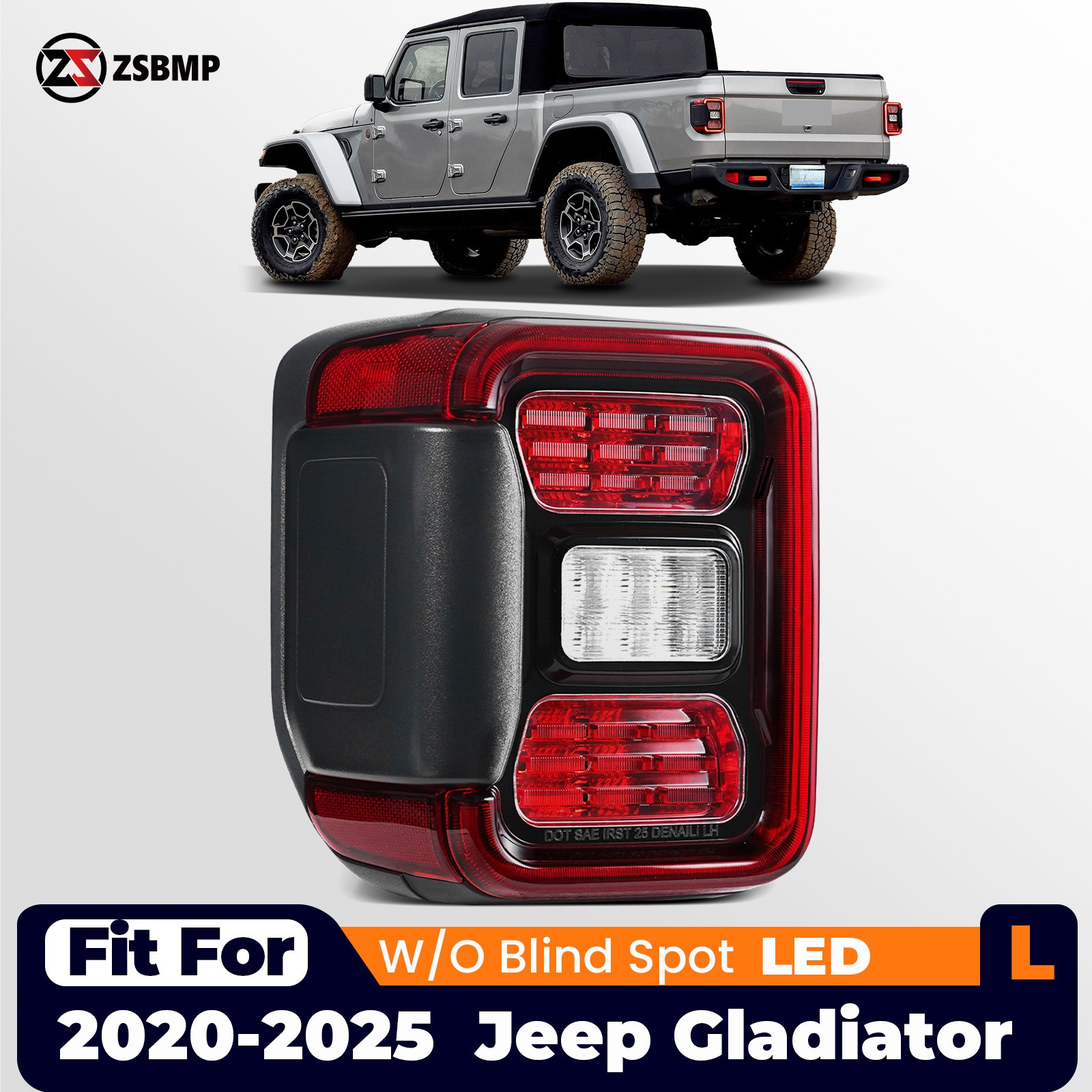 LED Tail Light Assy For 2020-2025 Jeep Gladiator W/O Blind Spot Left Driver LH