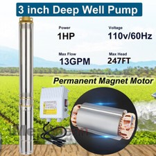 3 in 1 HP Deep Well Submersible Pump, 110V, 60Hz, 13GPM, 247 ft Max,100ft Cord