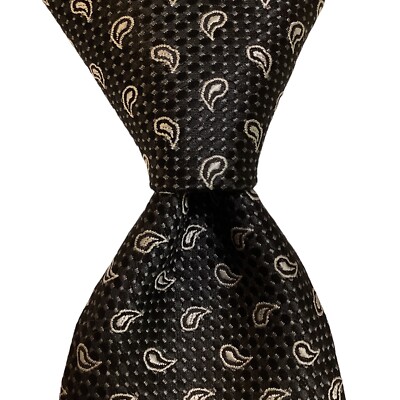 ZIGGURAT Men's Skinny Necktie Designer 60'' x 3 1/8'' PAISLEY Black/Gray EUC Rare