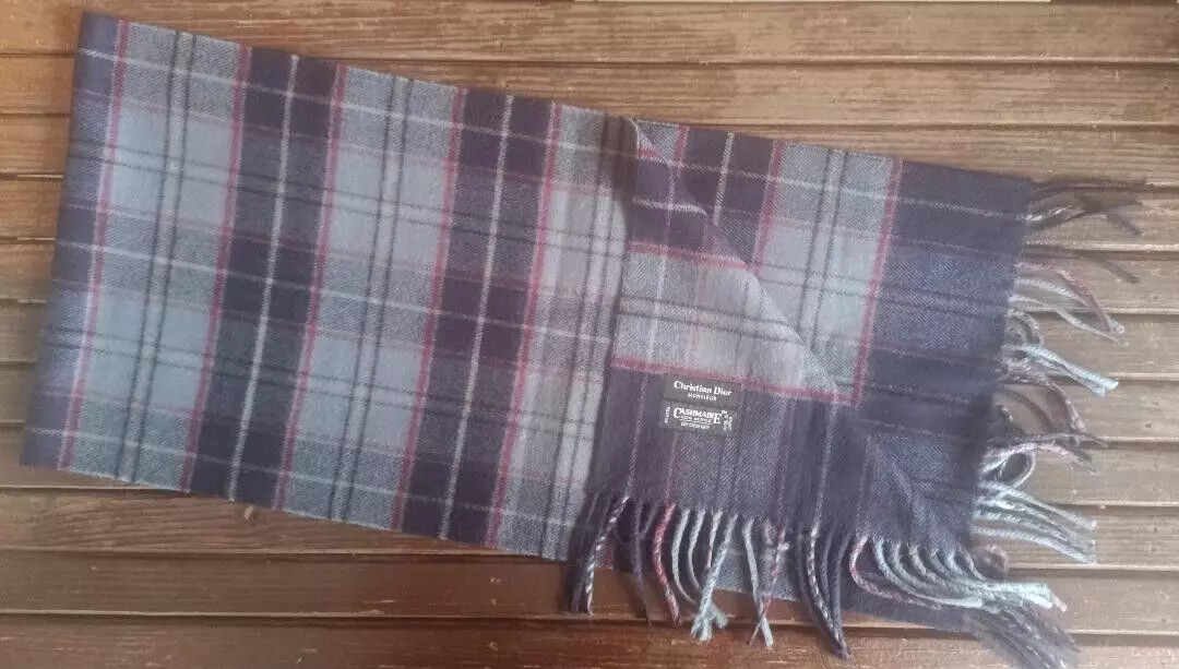 Foulard homme vintage Christian Dior Monsieur cachemire à carreaux franges