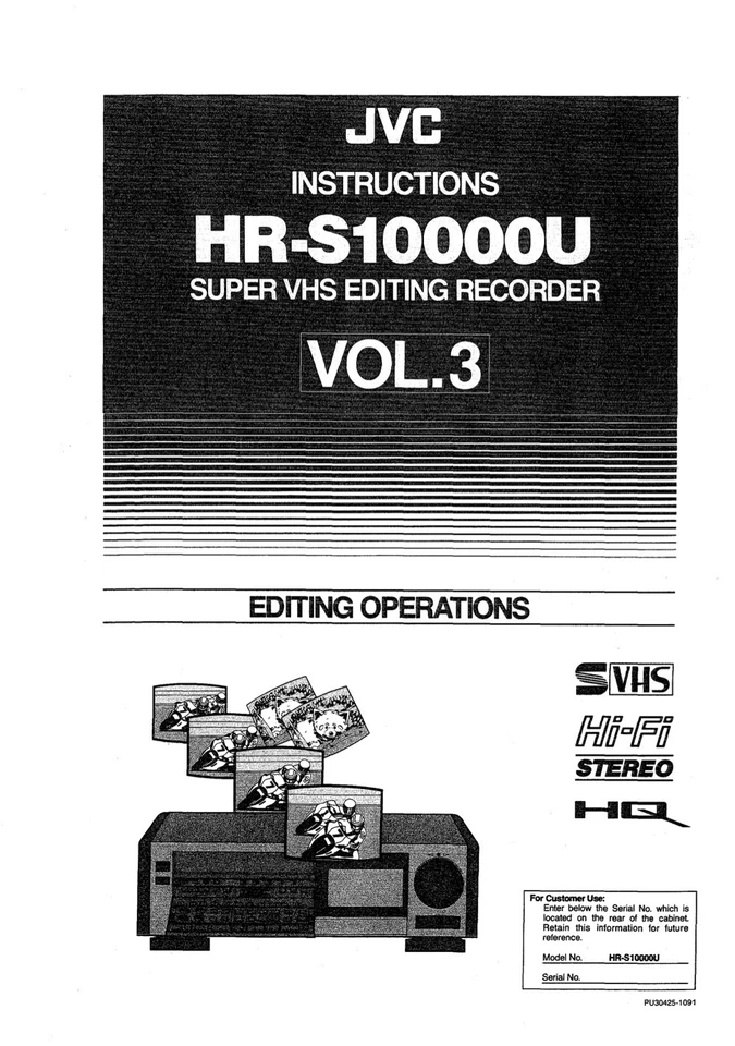 JVC HR-S10000U Super VHS Editing Recorder 4-In-1 OWNER MANUAL & SERVICE MANUAL - Image 3 of 4