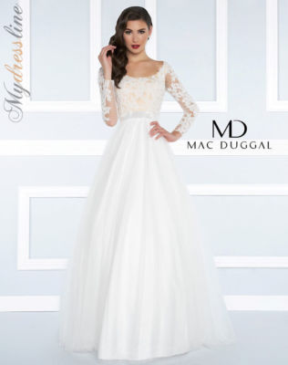 MAC DUGGAL 65841H Ivory White Nude Beaded Sheer Long Sleeve Lace Tulle Gown 4  