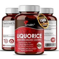 Poudre de racine de réglisse bio Glycyrrhiza 1500mg Capsules - 120 Pilules...