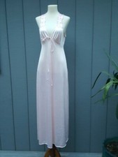 VTG Womens Sz S Nightgown Lingerie Pale Pink ANTRON NYLON LONG GLAM Leaf straps