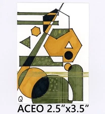 Original ACEO - Abstract, Cubism, Bauhaus - miniature markers painting