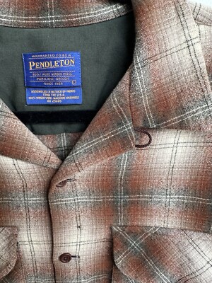 VTG Pendleton board Shirt Jacket loop collar Plaid USA Virgin WOOL