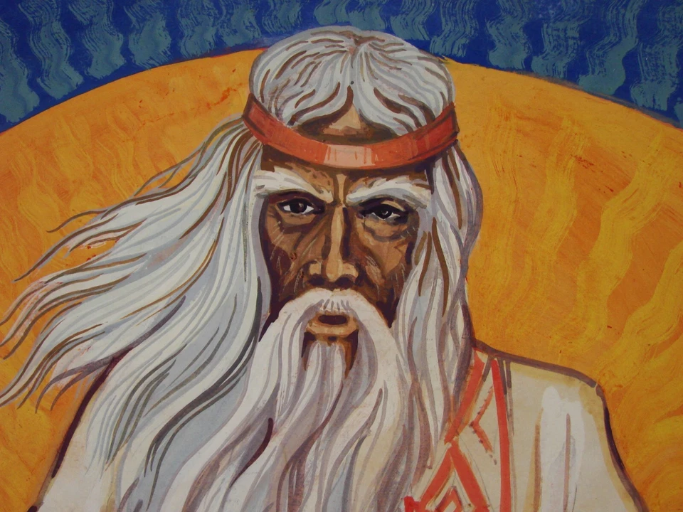 Pintura guache ucraniana soviética URSS simbolismo retrato músico Gusli - Imagem 3 de 4