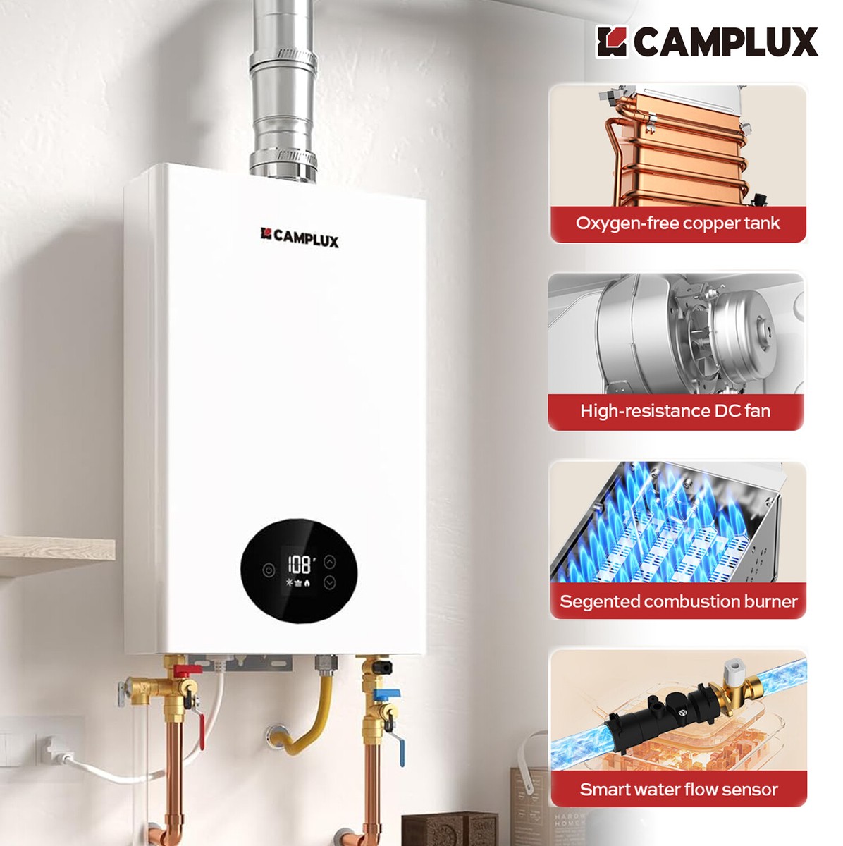 Camplux Tankless Water Heater Propane Gas Indoor Instant Hot Water Whole  House