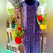 Vintage Rabbit Designsl Purple Abstract Print Sleeveless Maxi Stretch Dress 16