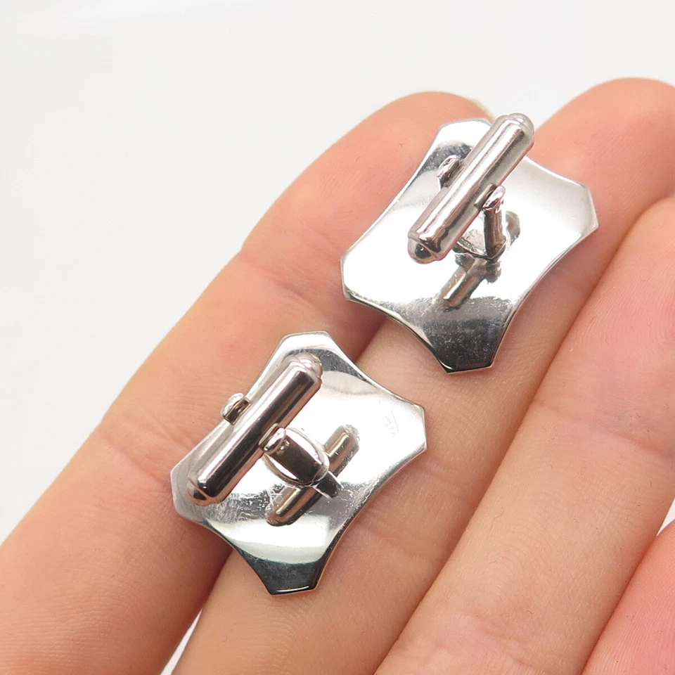 Gemelos rectangulares de plata de ley 925 vintage JML EE. UU. azul C Z acabado satinado Foto 2 de 4