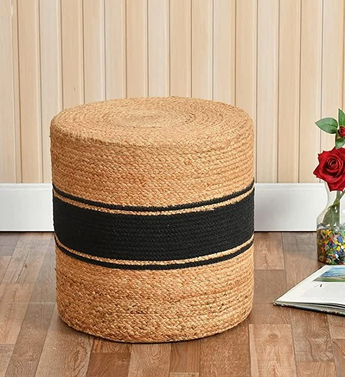 Braided jute large pouf deals