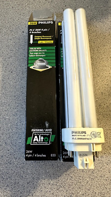 Lot of (2) PHILIPS 26 Watts 4 Pin Compact Fluorescent Lamp PL-C 26W/830/4P/ALTO
